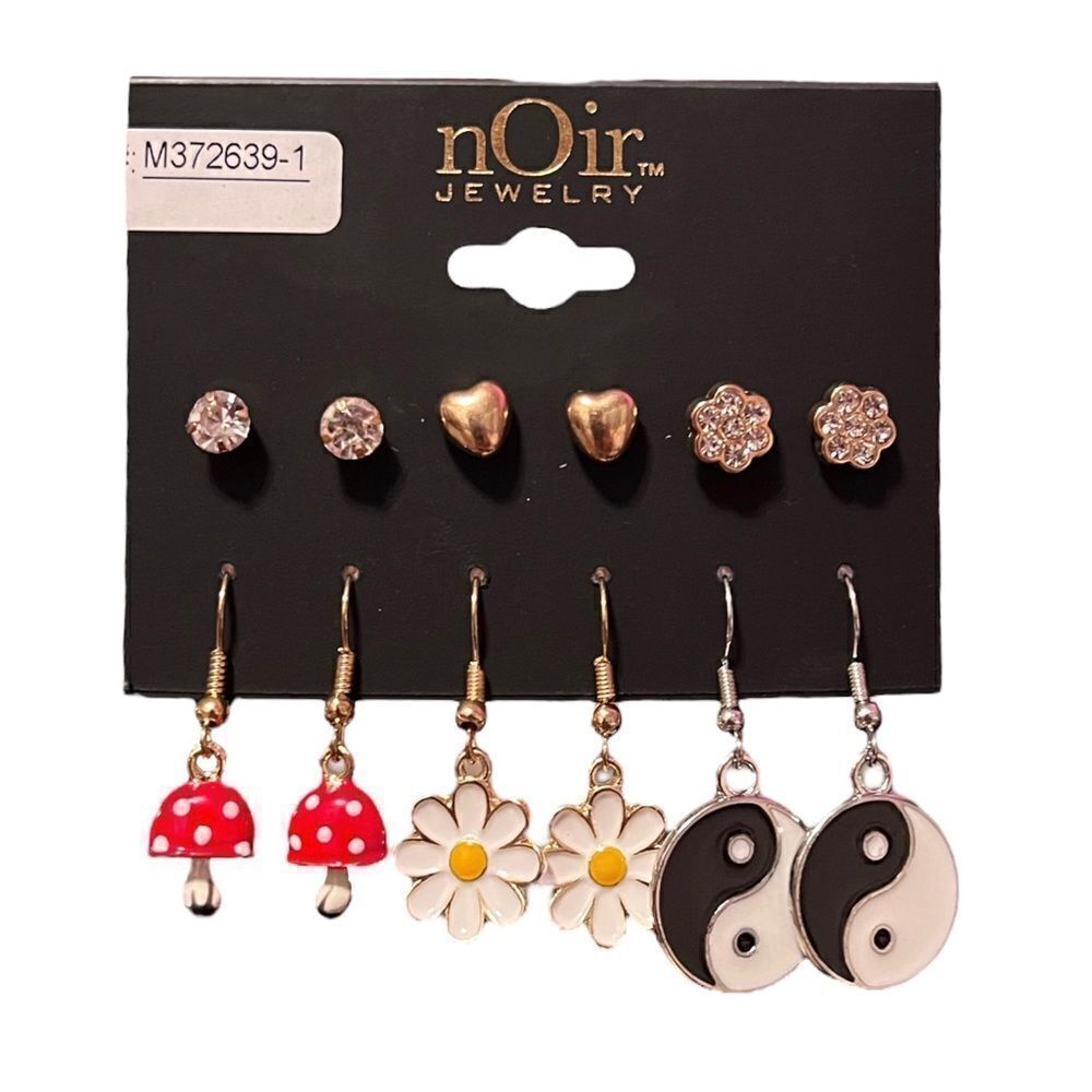 ⭐️3/$25⭐️ nOir Rhinestone Heart Studs Mushroom Flower Ying Yang Dangle Earrings